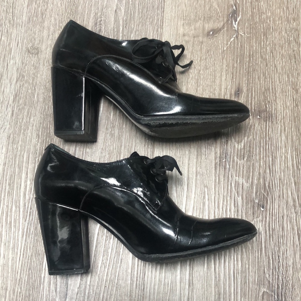 Robert Clergerie Patent Leather Oxford Lace-up Shoe Block Heel - Picture 5 of 12
